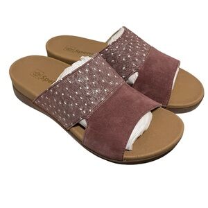 NEW Spenco Dawn Ostrich Leather Slide Sandal Burgundy